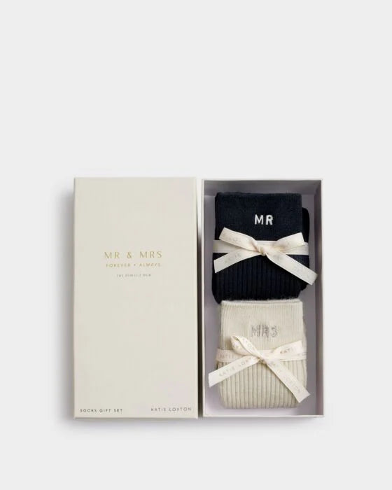 Katie Loxton Mr & Mrs Socks Gift Set - Off White/Black