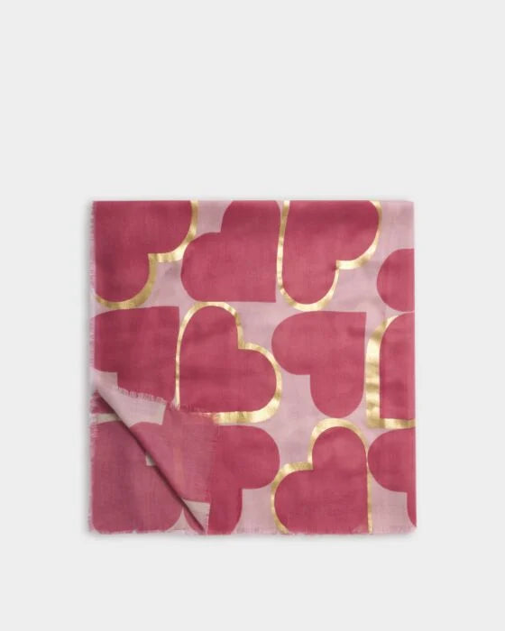 Katie Loxton Printed Foil Scarf - Heart Tile - Pink Raspberry