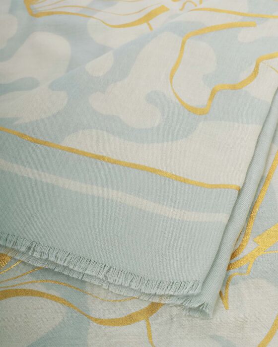 Katie Loxton Printed Foil Scarf - Golden Floral Line - Green