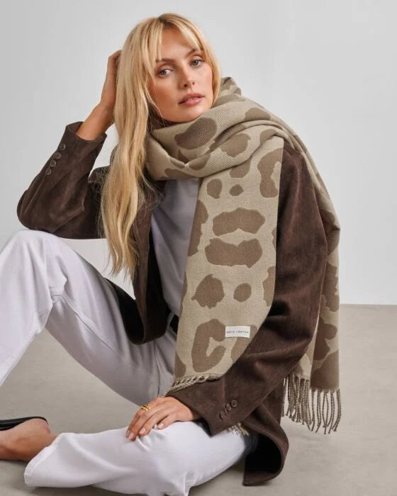 Katie Loxton Printed Blanket Scarf - Large Leopard/taupe/Mocha