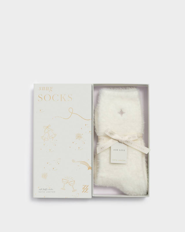 Katie Loxton Gift Boxed Star Fluffy Socks - Off White