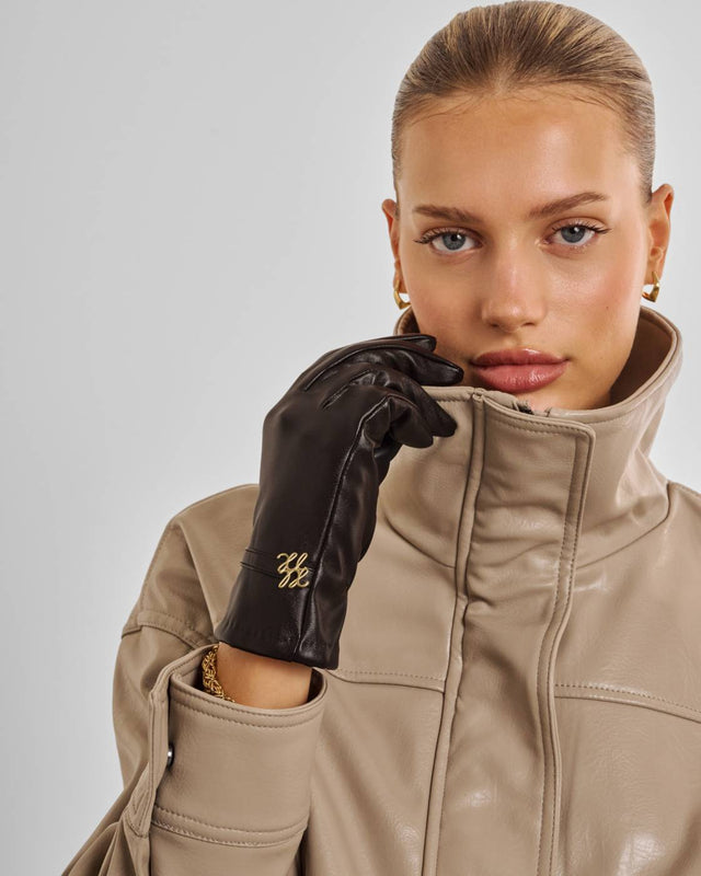 Katie Loxton Boxed Faux Leather Gloves - Chocolate