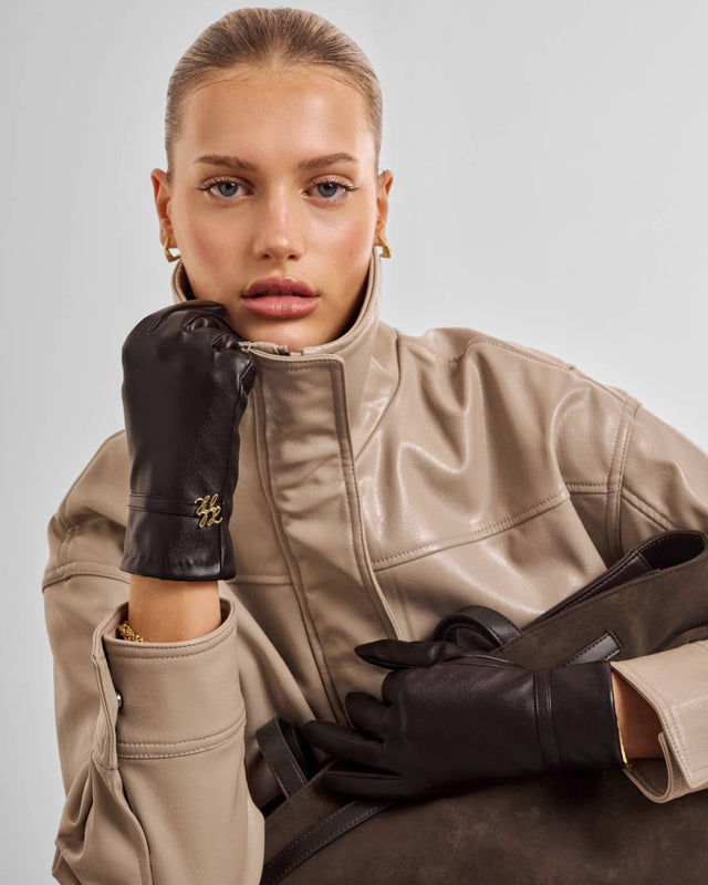 Katie Loxton Boxed Faux Leather Gloves - Chocolate