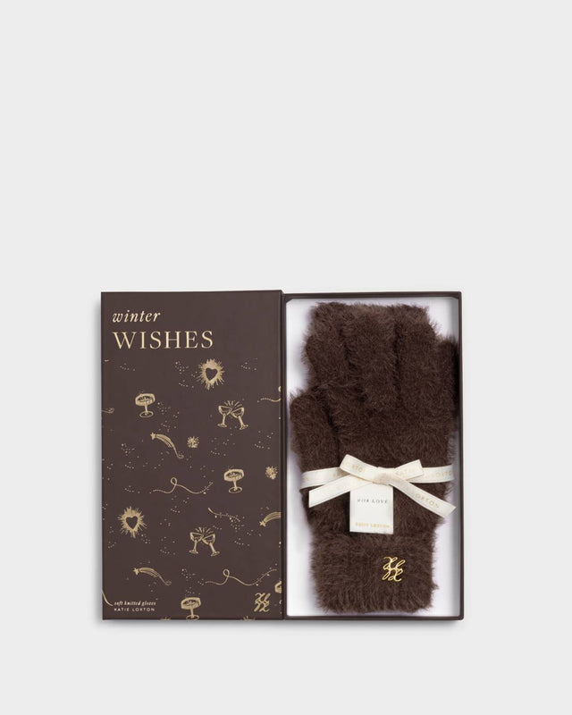 Katie Loxton Boxed Soft Knit Gloves - Chocolate