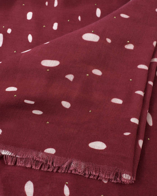 Katie Loxton Scattered Dots Printed Studded Scarf - Burgundy and White