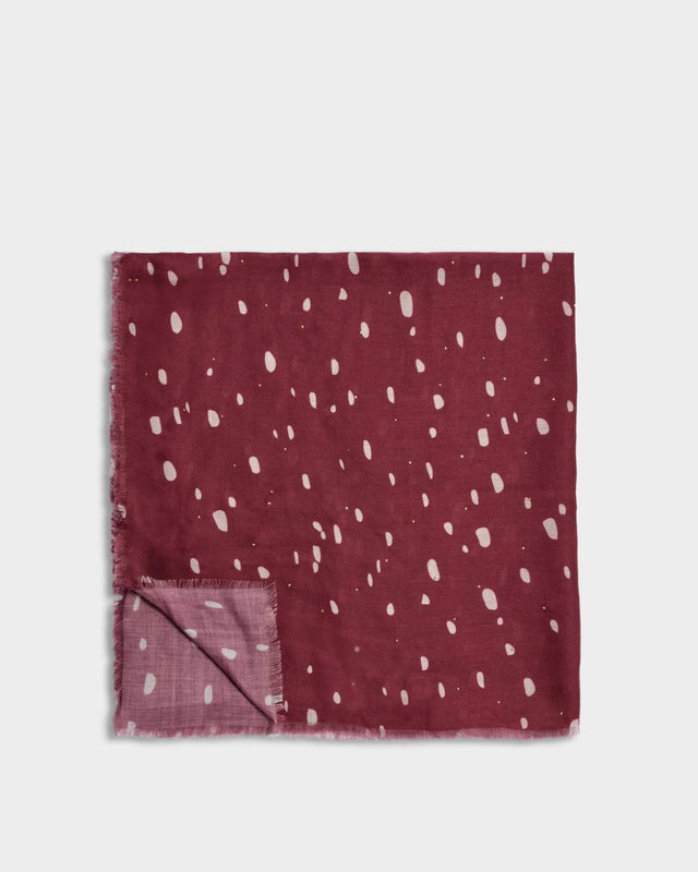 Katie Loxton Scattered Dots Printed Studded Scarf - Burgundy and White