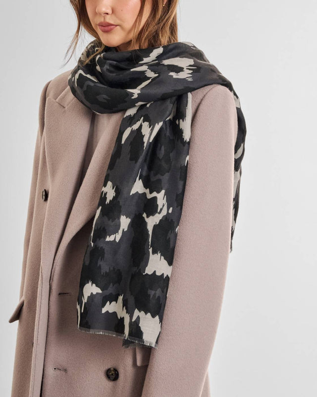 Katie Loxton Brush Stroke Leopard Printed Scarf - Grey and Black