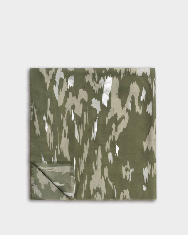 Katie Loxton Animal Printed Foil Scarf - Olive and Silver