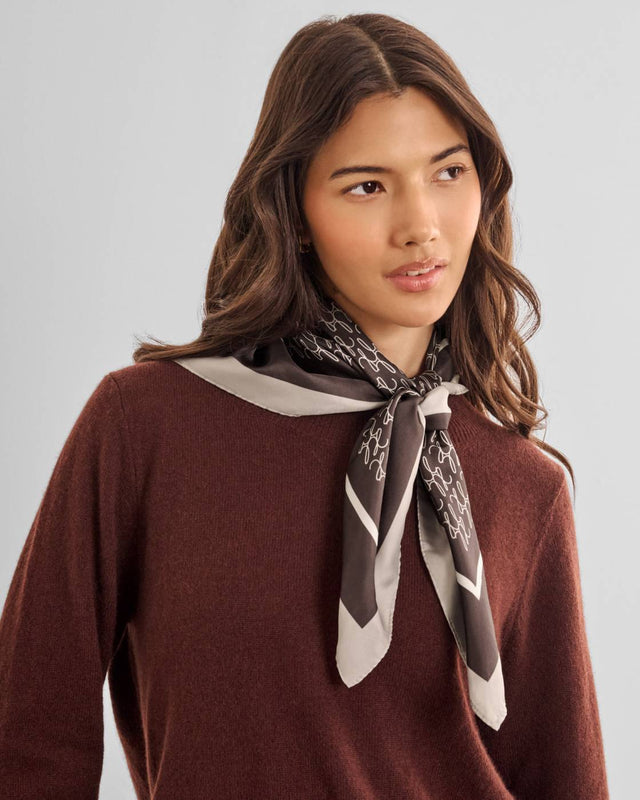 Katie Loxton KL Script Logo Satin Multiway Scarf - Chocolate and Taupe