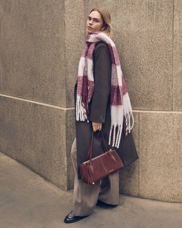 Katie Loxton Recycled Checked Tassel Scarf - Cherry