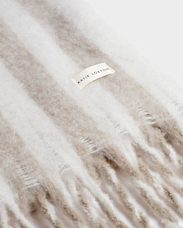 Katie Loxton Recycled Striped Tassel Scarf - Off White