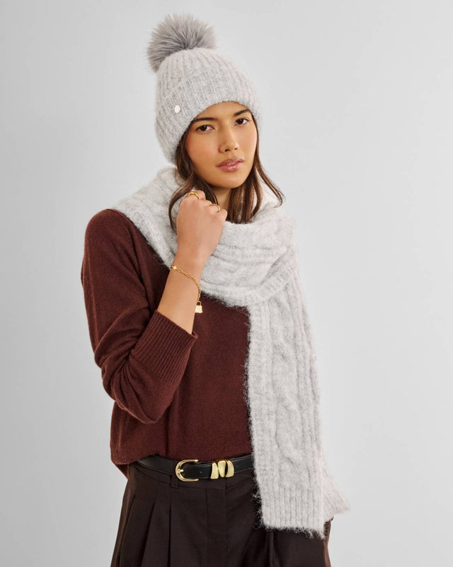 Katie Loxton Cable Knit Scarf - Light Grey