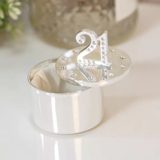 21st Silver Trinket Box with Crystals