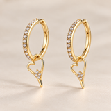 Miss Dee CZ Hoops with Hanging Heart  - Gold