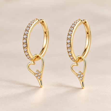 Miss Dee CZ Hoops with Hanging Heart  - Gold