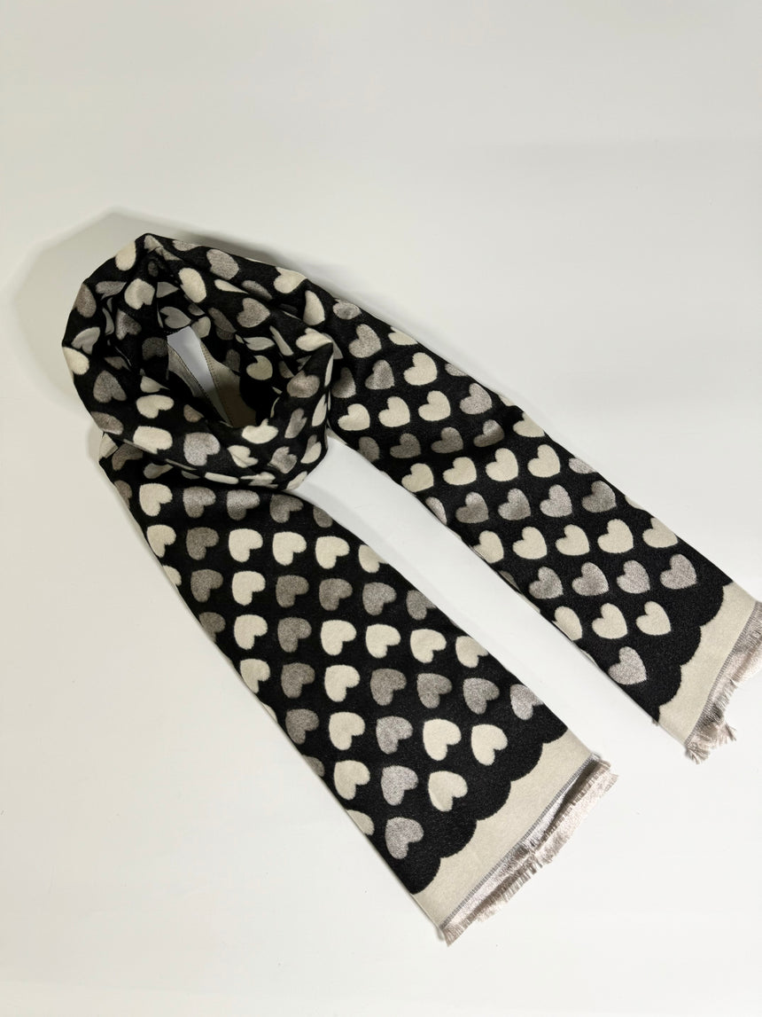 Heart Scarf Black and Cream