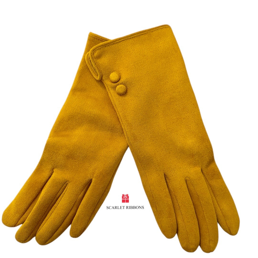 Mustard Gloves with Button Detail