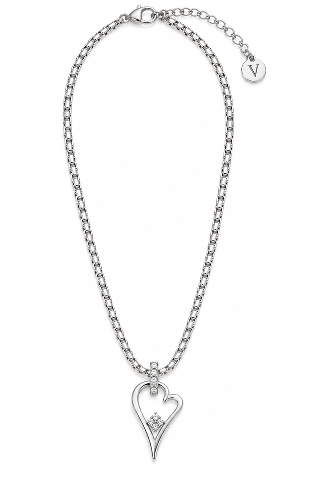 Miss Dee Hollow Heart CZ Necklace - Silver