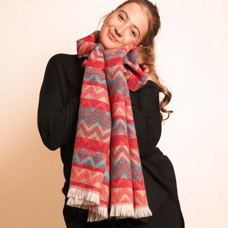 Winter Weight Zig Zag Scarf - Red