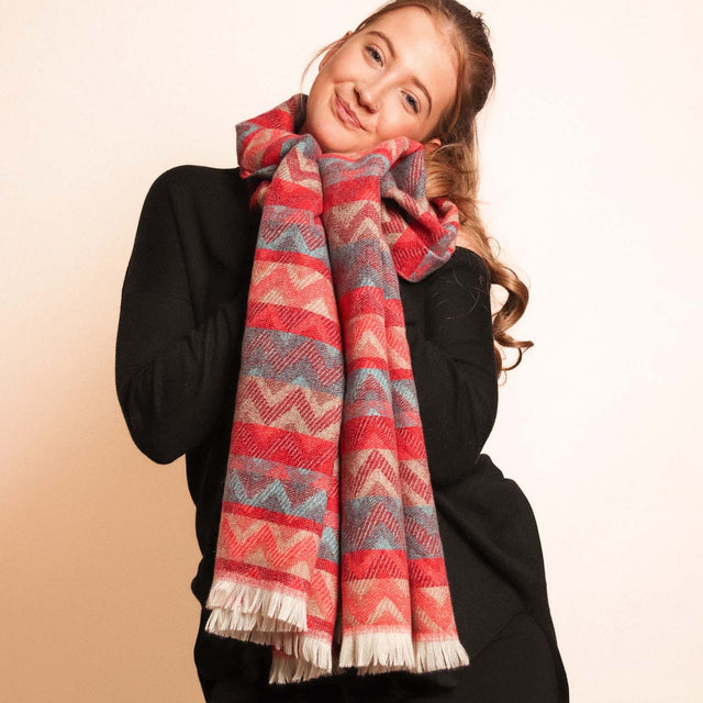 Winter Weight Zig Zag Scarf - Red