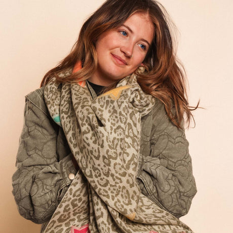 Winter Weight Animal & Stars Scarf - Green