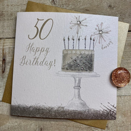 White Cotton Female 50th Birthday Card