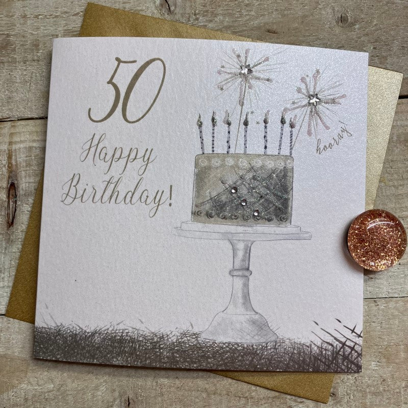 White Cotton Female 50th Birthday Card