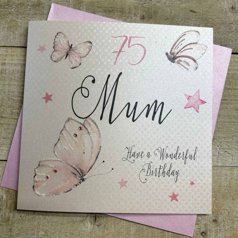 White Cotton Mum 75th Birthday Card