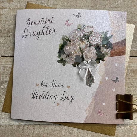 White Cotton Daughter Wedding Card