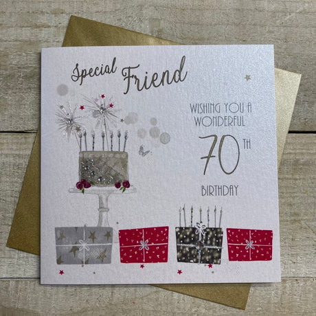 White Cotton Female Friend 70th Birthday Card