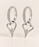 Miss Dee CZ Hoops with Hanging Heart - Silver