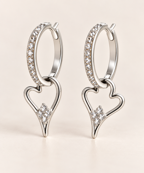 Miss Dee CZ Hoops with Hanging Heart - Silver