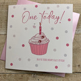 Dotty Pink Cupcake One Today Birthday Card