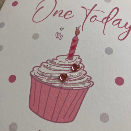 Dotty Pink Cupcake One Today Birthday Card