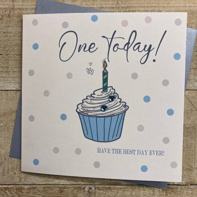 Dotty Blue Cupcake One Today Birthday Card