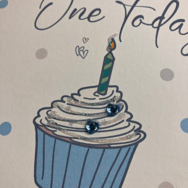 Dotty Blue Cupcake One Today Birthday Card