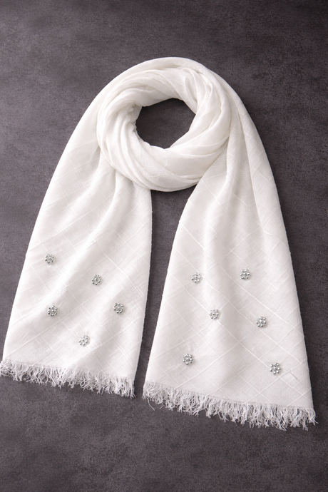 Pearl Detail Scarf - White