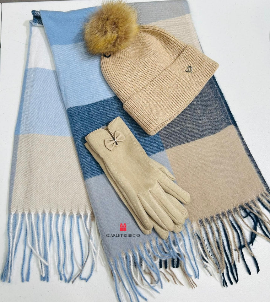 Checked Scarf Blue and Beige