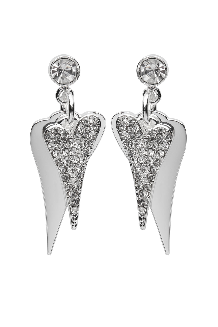 Miss Dee Silver Double Solid Heart Diamante Earrings