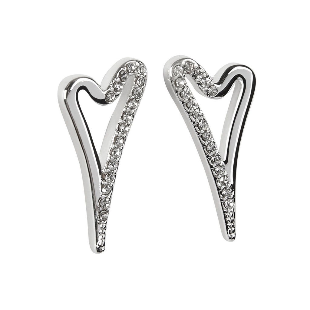 Miss Dee Silver Hollow Heart 1/2 Diamante Earrings