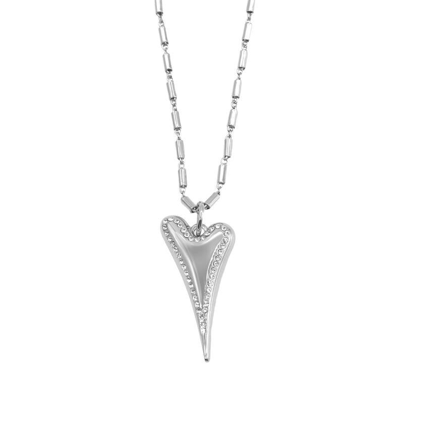 Miss Dee Crystal Surround Heart Silver Necklace