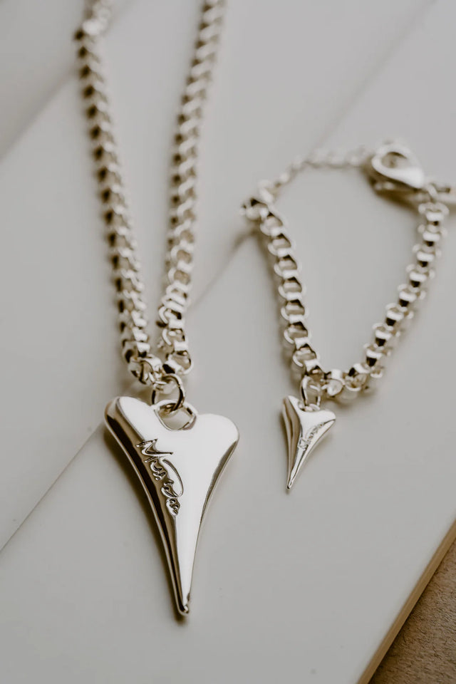 Miss Dee Chunky Silver Bracelet with Solid Heart