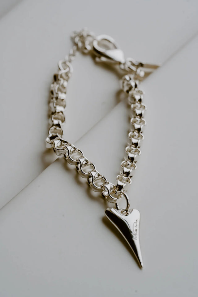 Miss Dee Chunky Silver Bracelet with Solid Heart