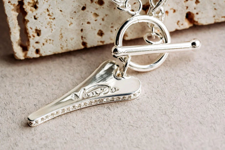 Miss Dee Silver TBar Necklace with CZ Heart