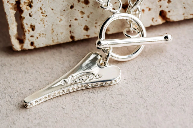 Miss Dee Silver TBar Necklace with CZ Heart