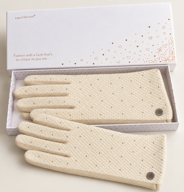 Woven Sparkle Boxed Gloves - Cream