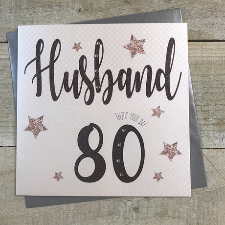 White Cotton Husband 80th Birthday Card