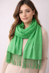 Lightweight Scarf with Fringes - Green