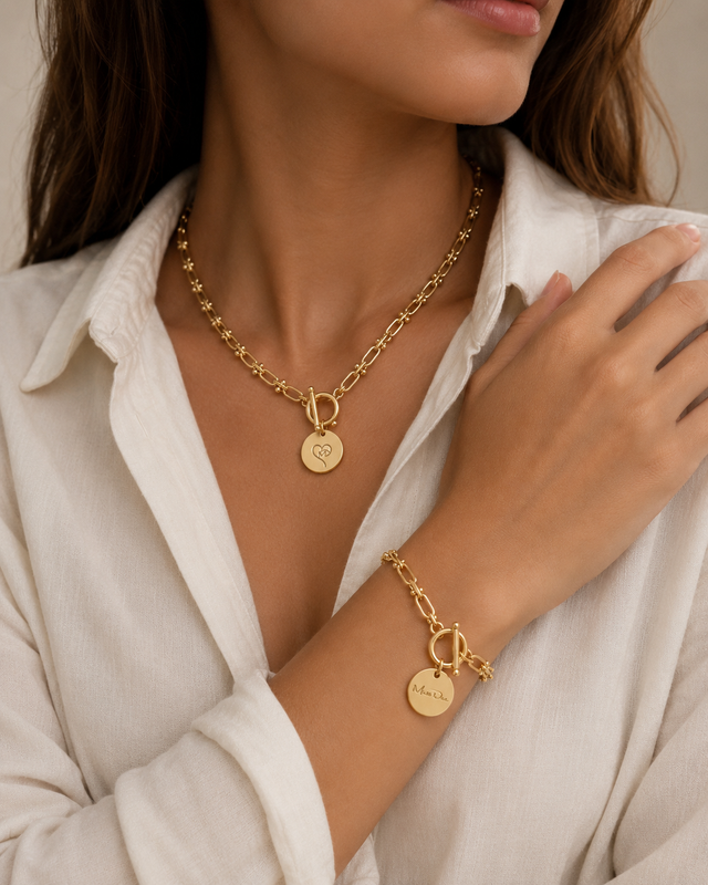 Miss Dee Gold T Bar Disc Necklace