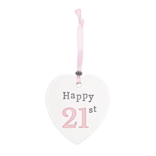 21st Birthday Ceramic Heart - Pink